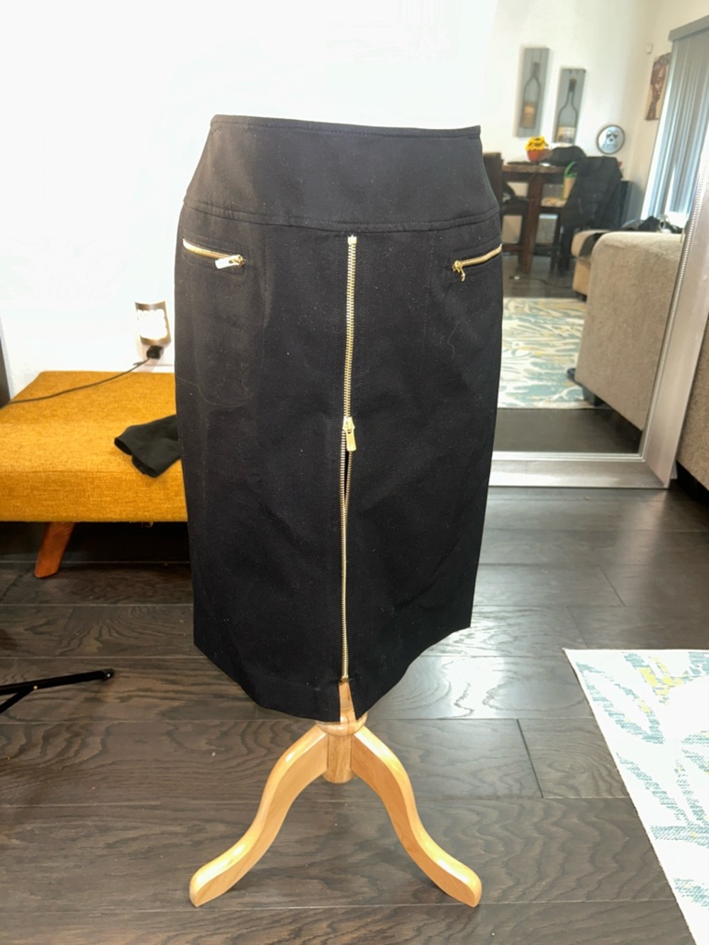 Dana Buchman Black Pencil Skirt with Gold Zipper Accents